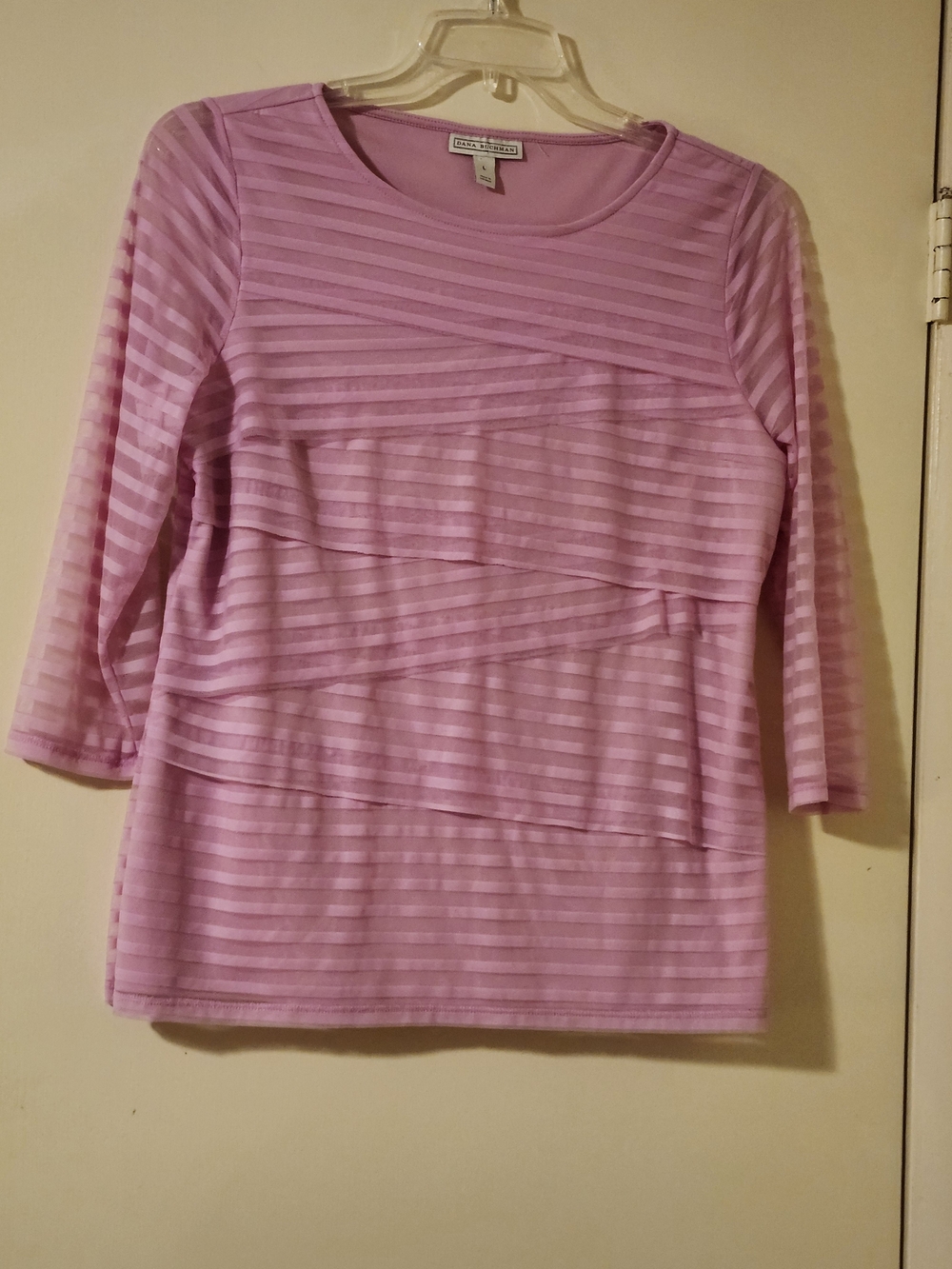 Dana Buchman Preppy Striped Long Sleeve Top Pink Large
